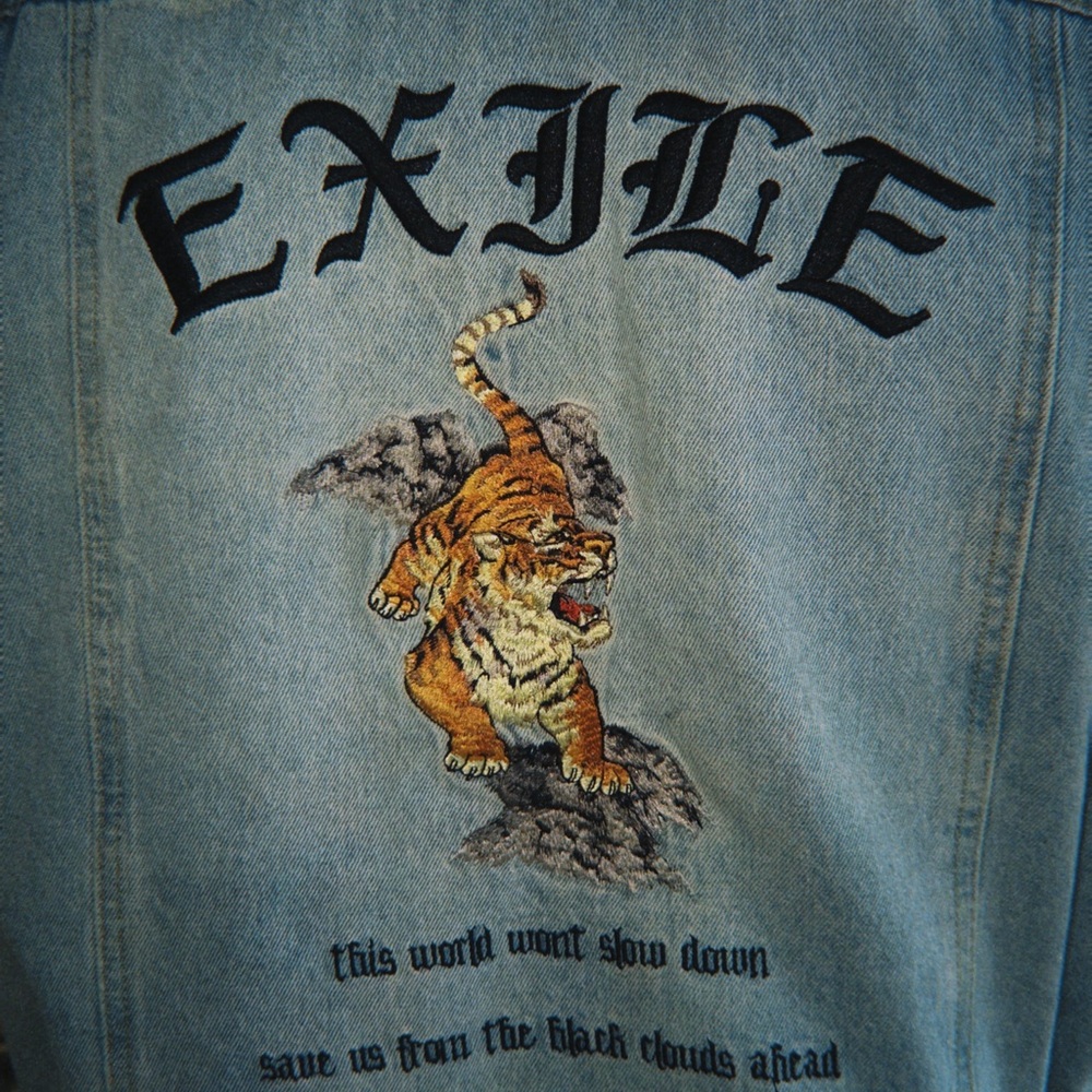 Vintage Sukajan Logo Distressed Denim Jacket